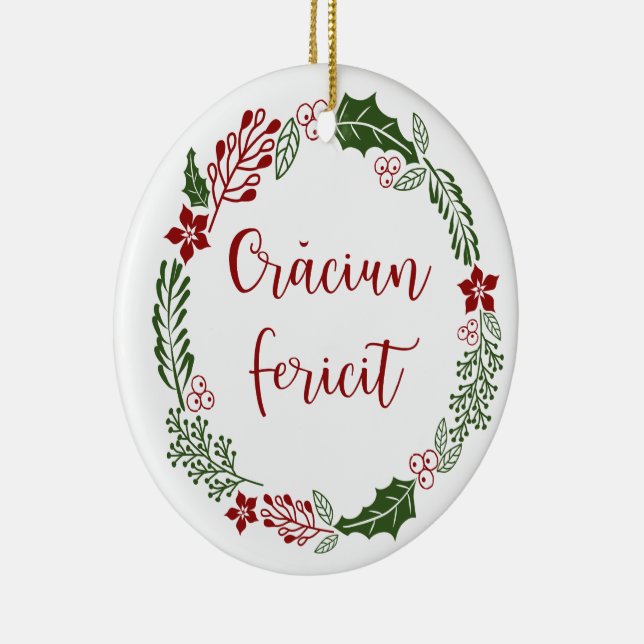 Romanian Merry Christmas Wreath, Crăciun fericit Ceramic Tree Decoration (Right)