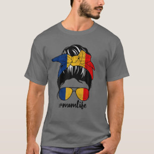 Romanian Mum Messy Bun Romania Pride Patriotic Mot T-Shirt