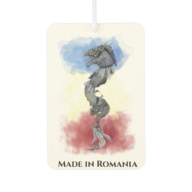 Romanian national flag and ancient Dacian Wolf Car Air Freshener (Front)