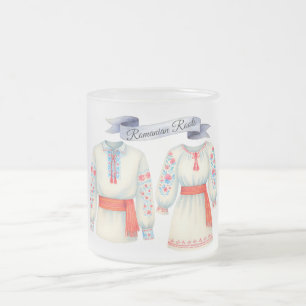 Romanian Roots Folk Costume Traditional Attire Frosted Glass Coffee Mug