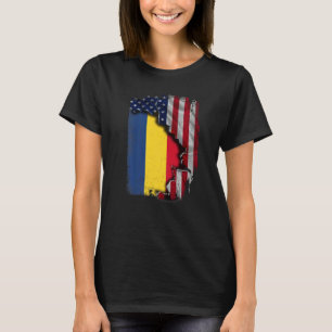 Romanian ROOTS Half American Flag Patrioitc Romani T-Shirt
