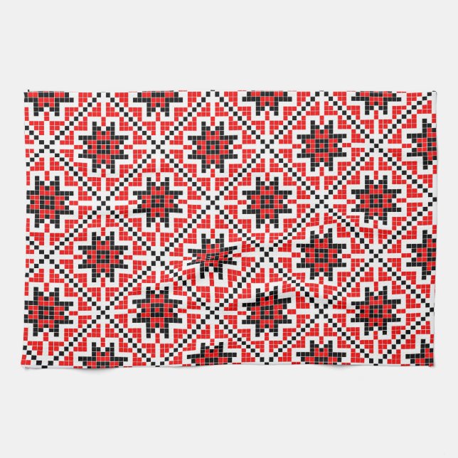 romanian traditional ethnic costume motif seamless tea towel (Horizontal)