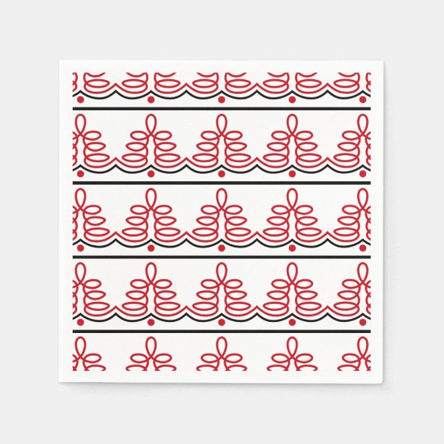 Romanian Traditional Folk Motif in Red and Black Napkin (Front)