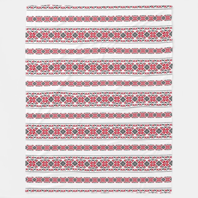 Romanian Traditional Motif "The Stars" Fleece Blanket (Front)