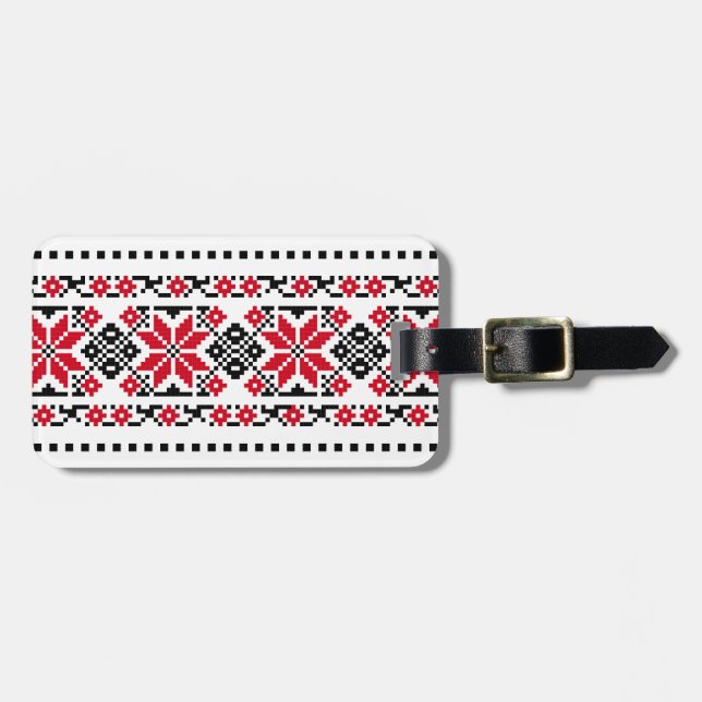 Romanian Traditional Motif "The Stars" Luggage Tag (Front Horizontal)