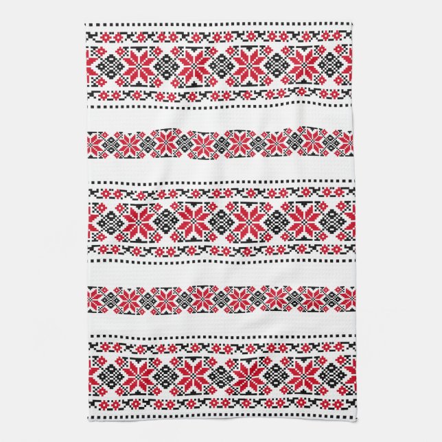 Romanian Traditional Motif "The Stars" Tea Towel (Vertical)
