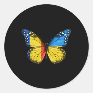 Romanian Ukrainian Flag Butterfly Romania Ukraine Classic Round Sticker