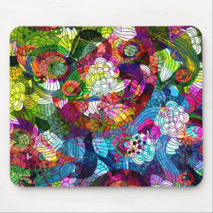 Romanic Colourful Retro Flower Design Mouse Mat