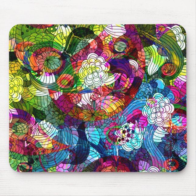 Romanic Colourful Retro Flower Design Mouse Mat (Front)