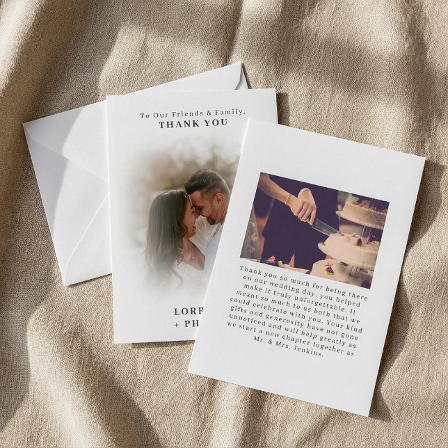 Romanic double photo gradient effect wedding thank you card (Romanic double photo gradient effect wedding thank you card.)