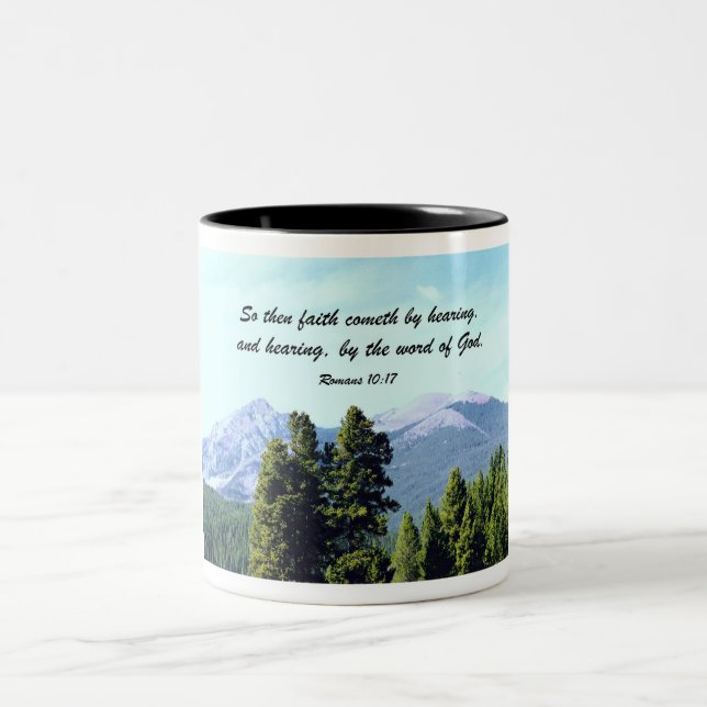 Romans 10:17 Two-Tone coffee mug (Center)