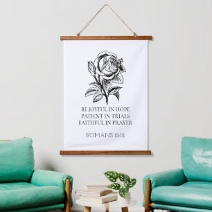 Romans 12:12 Wooden Hanging Sign, Bible Verse Wall Tapestry
