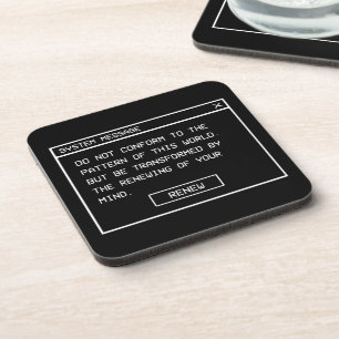 Romans 12:2 Black and White Computer Alert Window Coaster