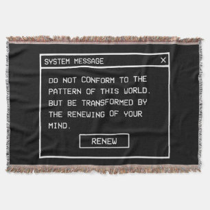 Romans 12:2 Black and White Computer Alert Window Throw Blanket