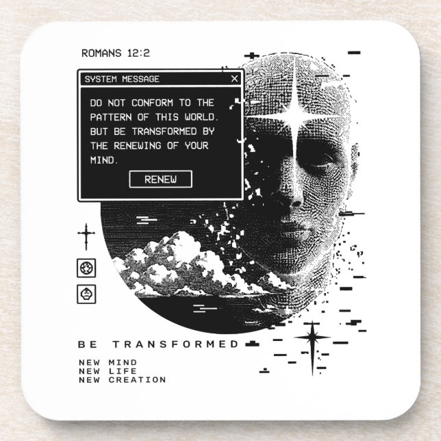 Romans 12:2 Renew Your Mind System Message Alert Coaster (Front)