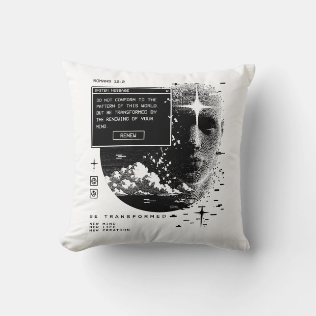 Romans 12:2 Renew Your Mind System Message Alert Cushion (Front)