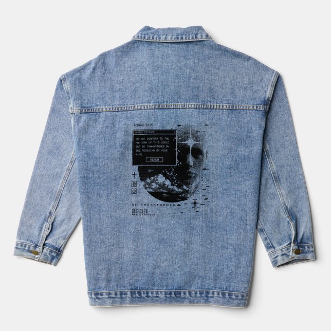 Romans 12:2 Renew Your Mind System Message Alert Denim Jacket (Back)