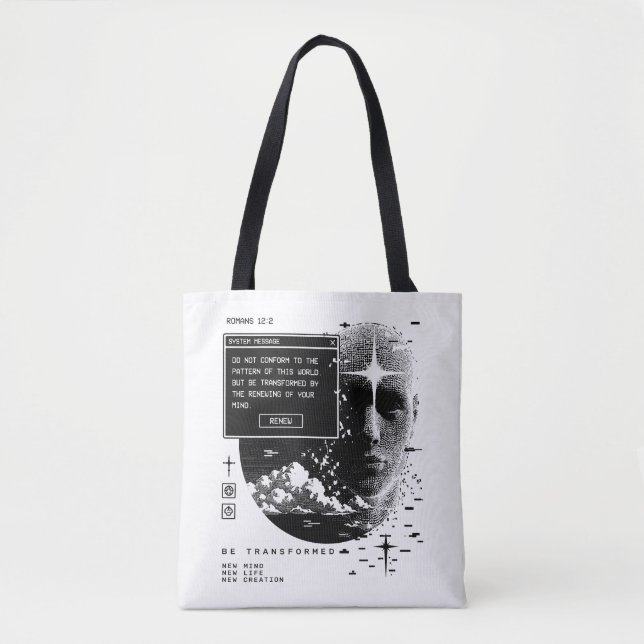 Romans 12:2 Renew Your Mind System Message Alert Tote Bag (Front)
