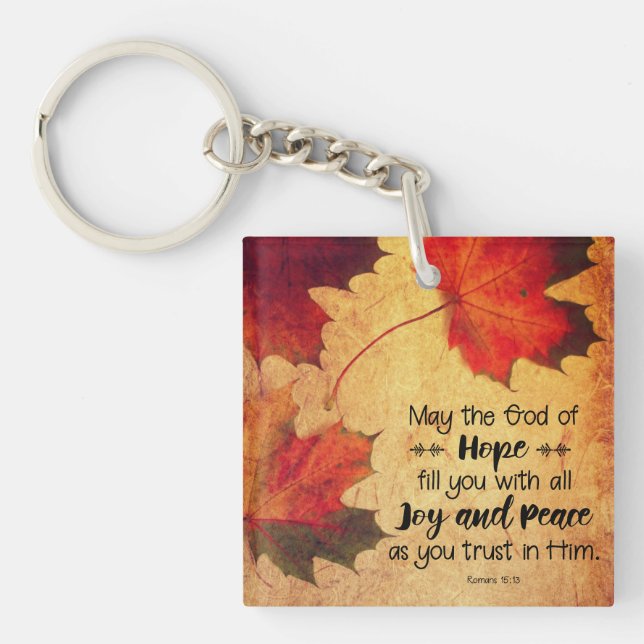Romans 15:13 God of Hope Autumn Leaves Key Ring (Front)