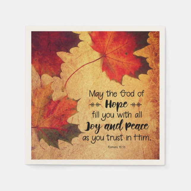 Romans 15:13 God of Hope Autumn Leaves Napkin (Front)