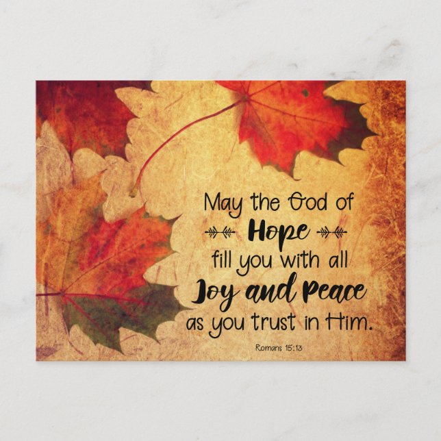 Romans 15:13 God of Hope Autumn Leaves Postcard (Front)