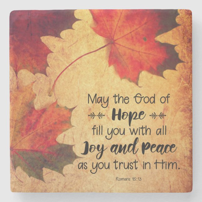 Romans 15:13 God of Hope Autumn Leaves Stone Coaster (Front)