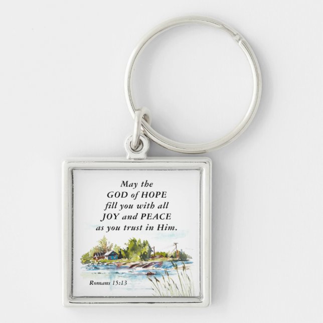 Romans 15:13 God of Hope Christian Bible Verse  Key Ring (Front)