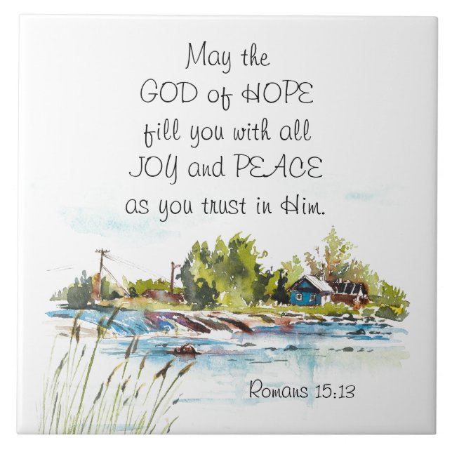 Romans 15:13 God of Hope Christian Bible Verse Tile (Front)