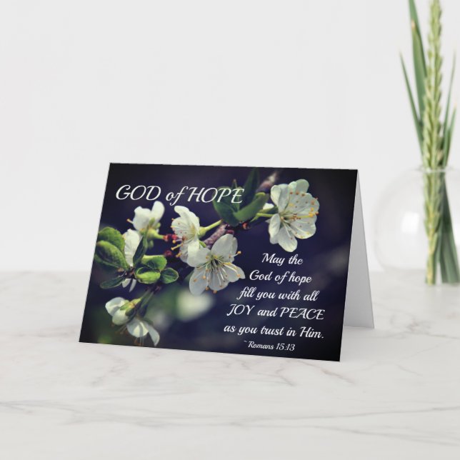 Romans 15:13 God of Hope White Flowers Card (Front)