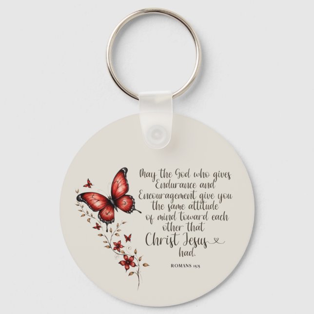 Romans 15:5 Bible Verse Image Key Ring (Front)