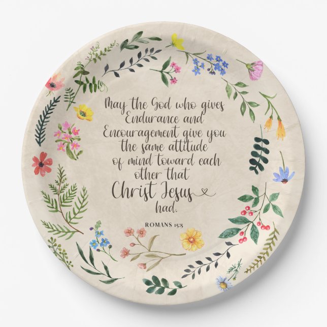 Romans 15:5 Bible Verse Image Paper Plate (Front)