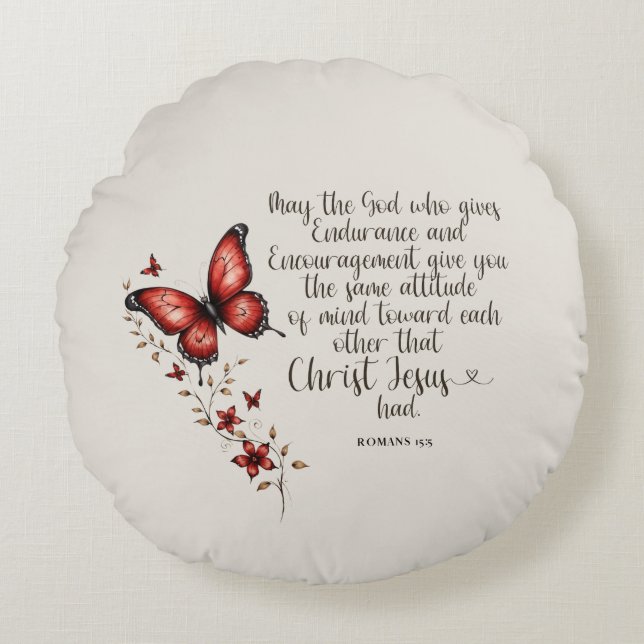 Romans 15:5 Bible Verse Image Round Cushion (Front)