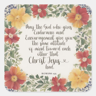 Romans 15:5 Bible Verse Square Sticker