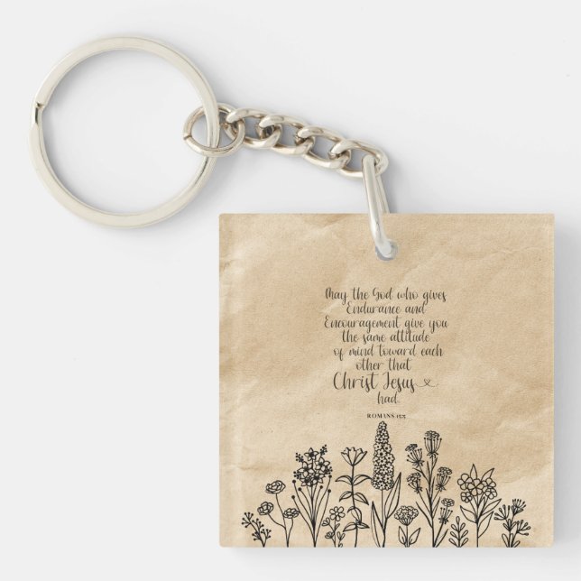 Romans 15:5 Christian Bible Verse Image  Key Ring (Front)