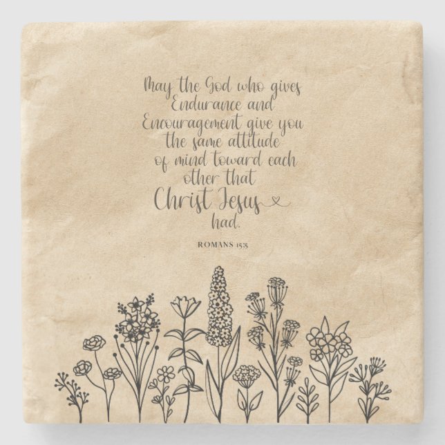 Romans 15:5 Christian Bible Verse Image  Stone Coaster (Front)