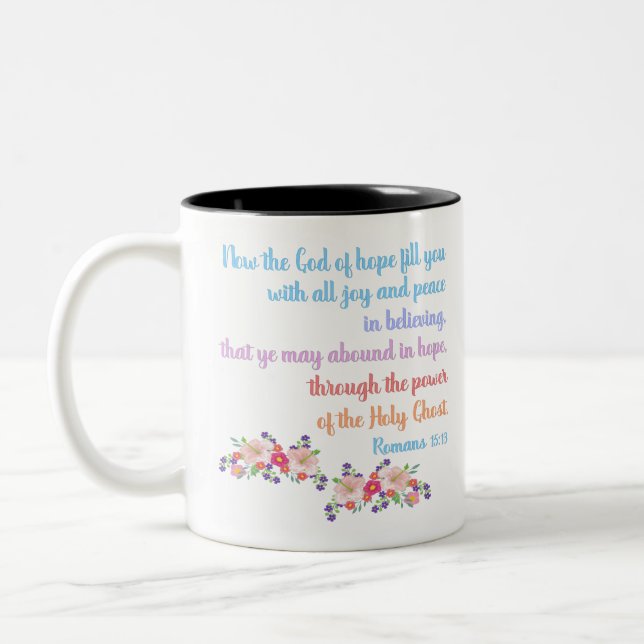 Romans 15 Bible Verse Design Two-Tone Coffee Mug (Left)