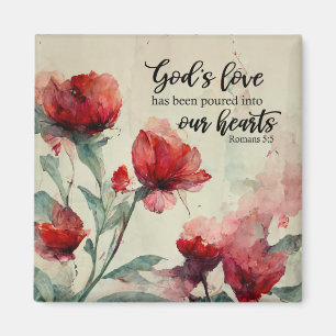 Romans 5:5 God's Love Bible Verse Red Pink Flowers Magnet