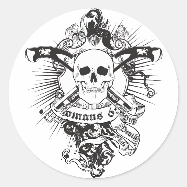 Romans 6:23 01 classic round sticker (Front)
