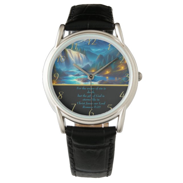  Romans 6:23 Christian Faith a waterfall  gold Watch (Front)