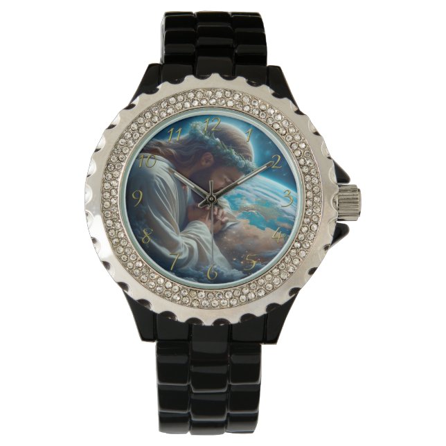 Romans 6:23 hand holding cross  gold watch (Front)