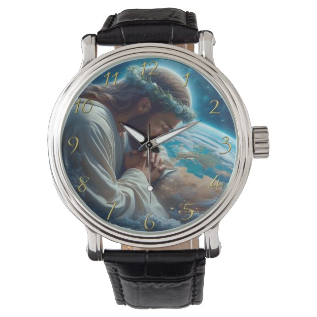 Romans 6:23 hand holding cross  gold watch (Front)