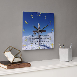 Romans 6:23 moutain peak cross  square wall clock