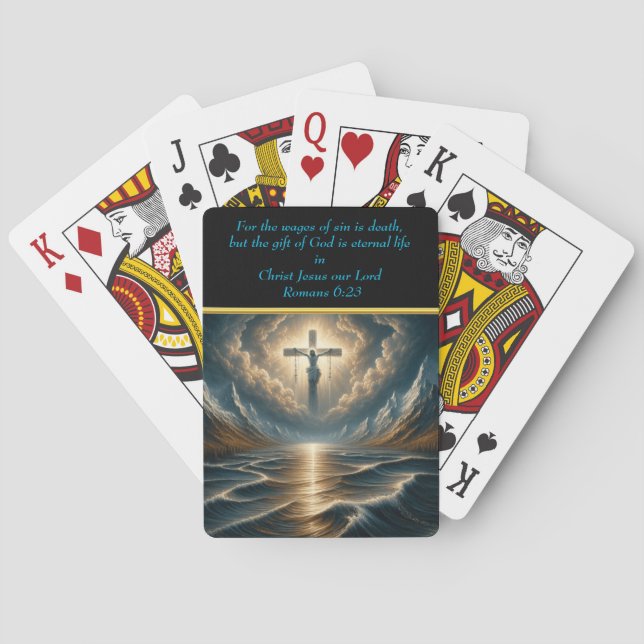  Romans 6:23 Saviour Above Roaring Waters Playing Cards (Back)