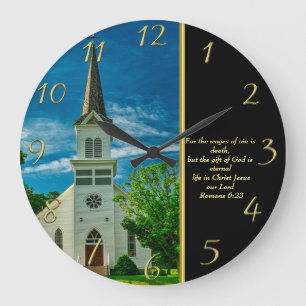 Romans 6:23 White Church gold Large Clock