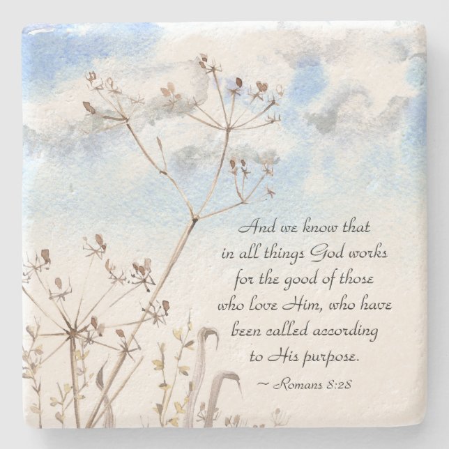 Romans 8:28 All things God works for the good Stone Coaster (Front)