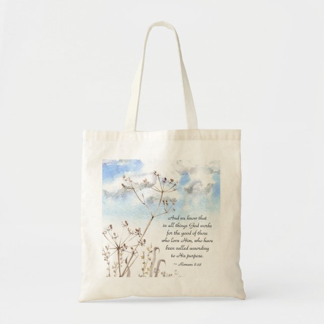 Romans 8:28 All things God works for the good Tote Bag (Front)