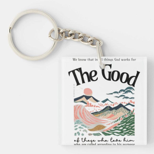 Romans 8:28 Artwork Key Ring (Front)