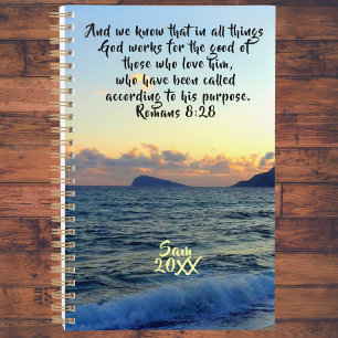 Romans 8:28 Beach Sunset Custom Christian Planner