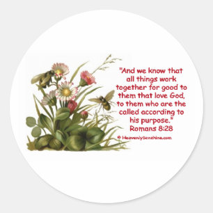 Romans 8:28 Bee Motif Classic Round Sticker