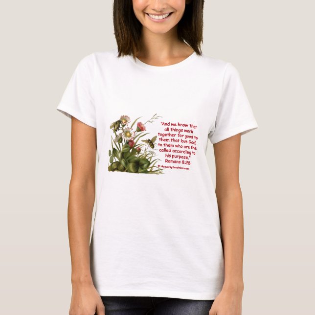 Romans 8:28 Bee Motif T-Shirt (Front)